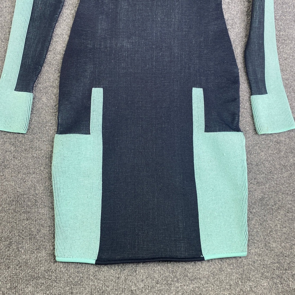 Alexander Wang Womens Knit Colorblock Bodycon Dress Navy Blue Mint Green Small - Picture 3 of 10